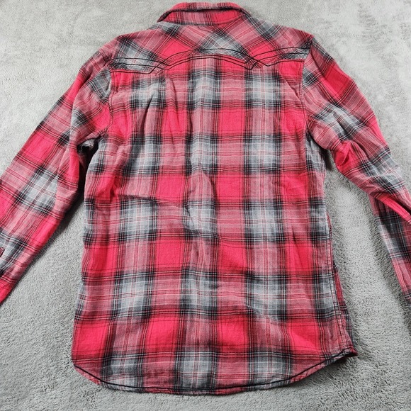 BKE Athletic Fit Plaid Flannel Shirt Mens M Medium Red Gray Western Snap Pockets - Picture 3 of 10